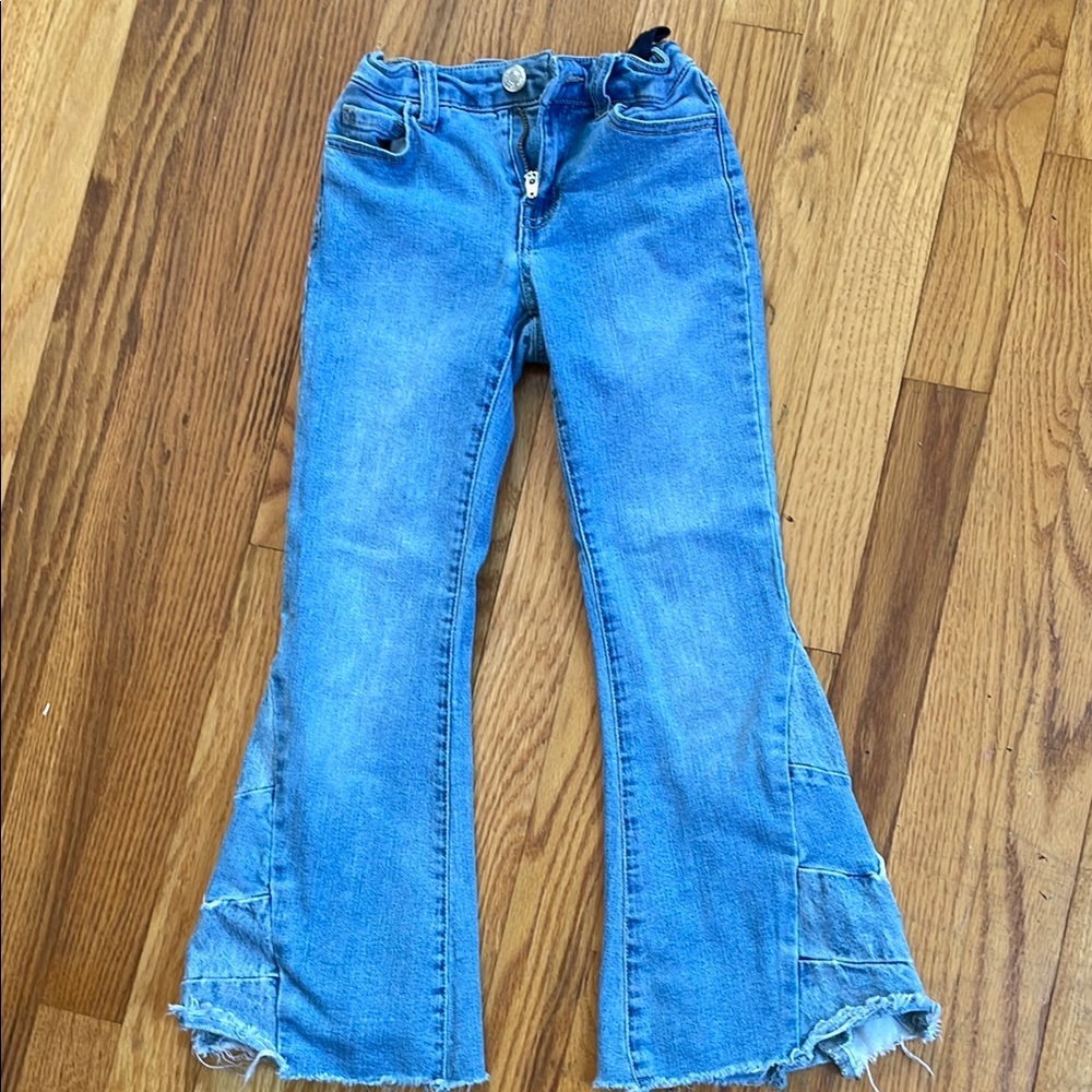(LAST CHANCE DONAING 4/20) Blue Flare Wide Leg Jeans with Distressed Hem